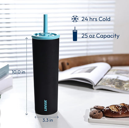 25 oz Candy Tumbler, Insulated Water Bottle with Straw Lid | Double Wall Stainless Steel, 2-in-1 Lid, Flexible Straw, Cup Holder Friendly, Dishwasher Safe, BPA Free, Ocean Blue