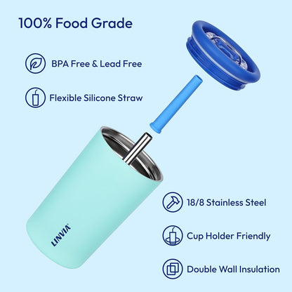 25 oz Candy Tumbler, Insulated Water Bottle with Straw Lid | Double Wall Stainless Steel, 2-in-1 Lid, Flexible Straw, Cup Holder Friendly, Dishwasher Safe, BPA Free, Ocean Blue