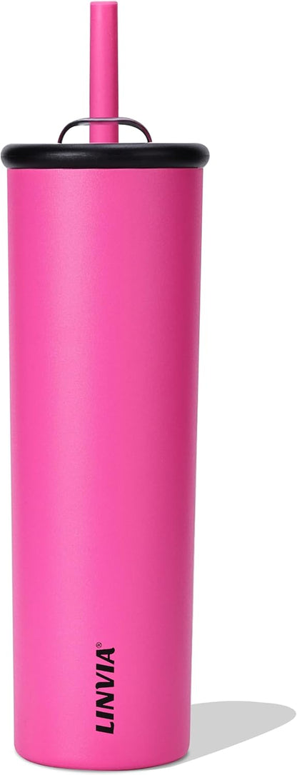 25 oz Candy Tumbler, Insulated Water Bottle with Straw Lid | Double Wall Stainless Steel, 2-in-1 Lid, Flexible Straw, Cup Holder Friendly, Dishwasher Safe, BPA Free, Ocean Blue