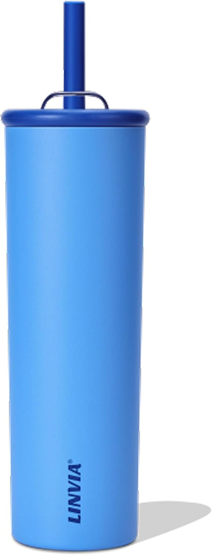 25 oz Candy Tumbler, Insulated Water Bottle with Straw Lid | Double Wall Stainless Steel, 2-in-1 Lid, Flexible Straw, Cup Holder Friendly, Dishwasher Safe, BPA Free, Ocean Blue
