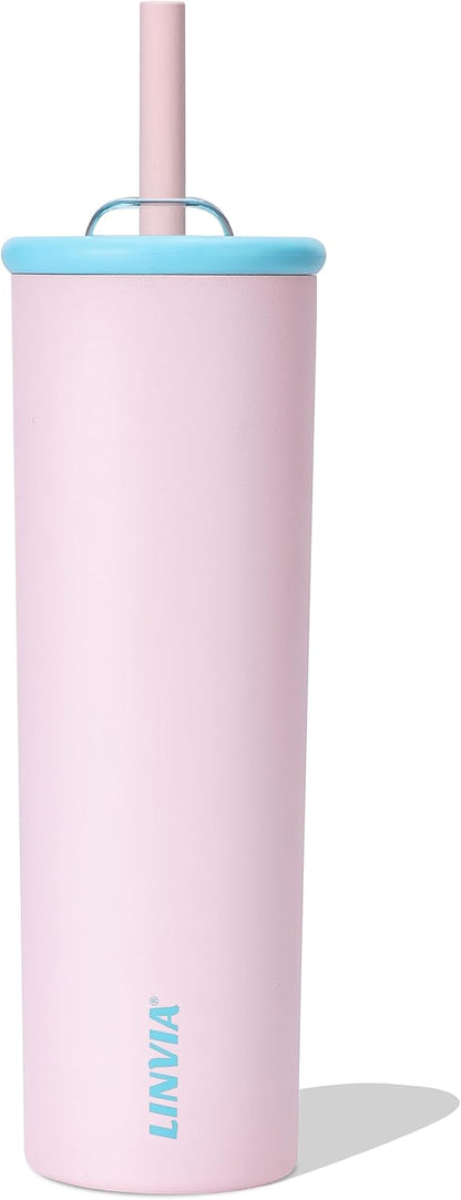 25 oz Candy Tumbler, Insulated Water Bottle with Straw Lid | Double Wall Stainless Steel, 2-in-1 Lid, Flexible Straw, Cup Holder Friendly, Dishwasher Safe, BPA Free, Ocean Blue
