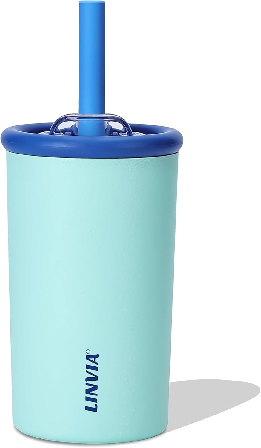 25 oz Candy Tumbler, Insulated Water Bottle with Straw Lid | Double Wall Stainless Steel, 2-in-1 Lid, Flexible Straw, Cup Holder Friendly, Dishwasher Safe, BPA Free, Ocean Blue