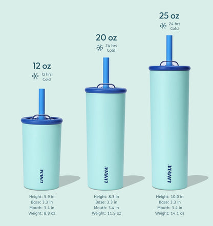 25 oz Candy Tumbler, Insulated Water Bottle with Straw Lid | Double Wall Stainless Steel, 2-in-1 Lid, Flexible Straw, Cup Holder Friendly, Dishwasher Safe, BPA Free, Ocean Blue