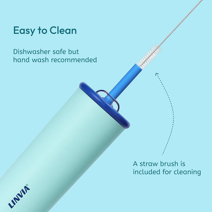 25 oz Candy Tumbler, Insulated Water Bottle with Straw Lid | Double Wall Stainless Steel, 2-in-1 Lid, Flexible Straw, Cup Holder Friendly, Dishwasher Safe, BPA Free, Ocean Blue