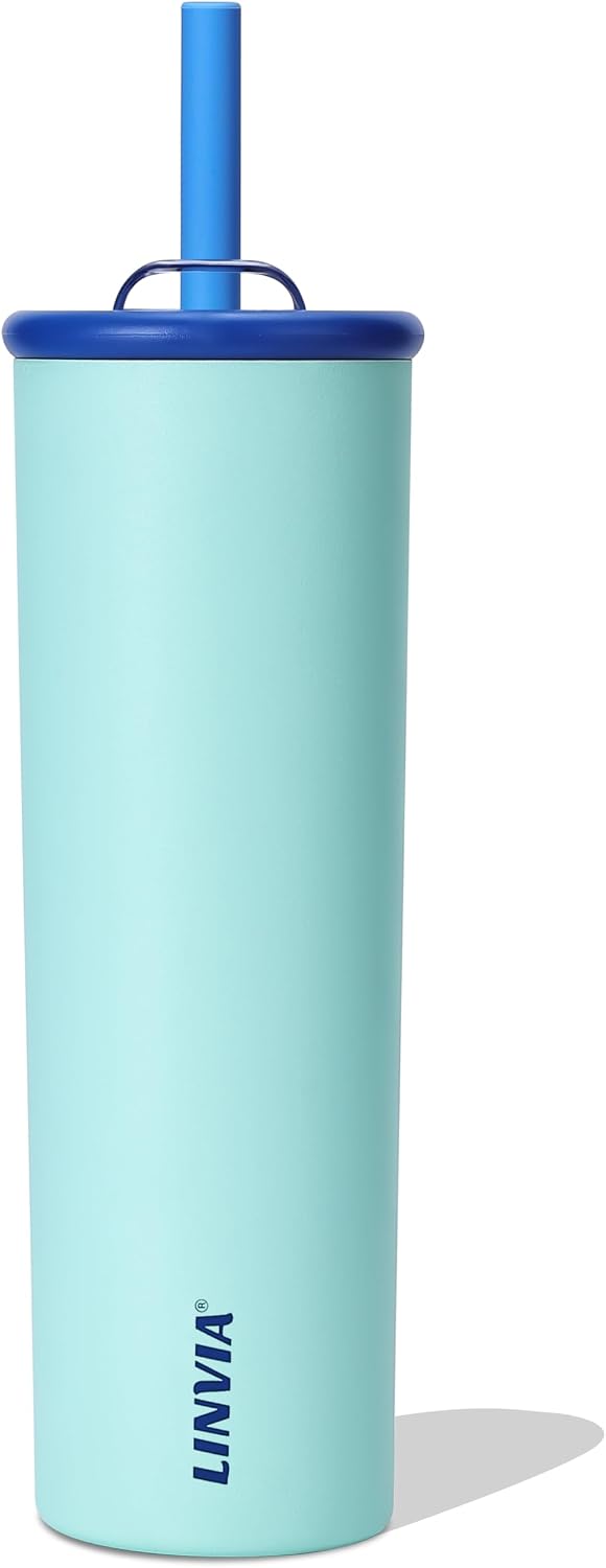 25 oz Candy Tumbler, Insulated Water Bottle with Straw Lid | Double Wall Stainless Steel, 2-in-1 Lid, Flexible Straw, Cup Holder Friendly, Dishwasher Safe, BPA Free, Ocean Blue