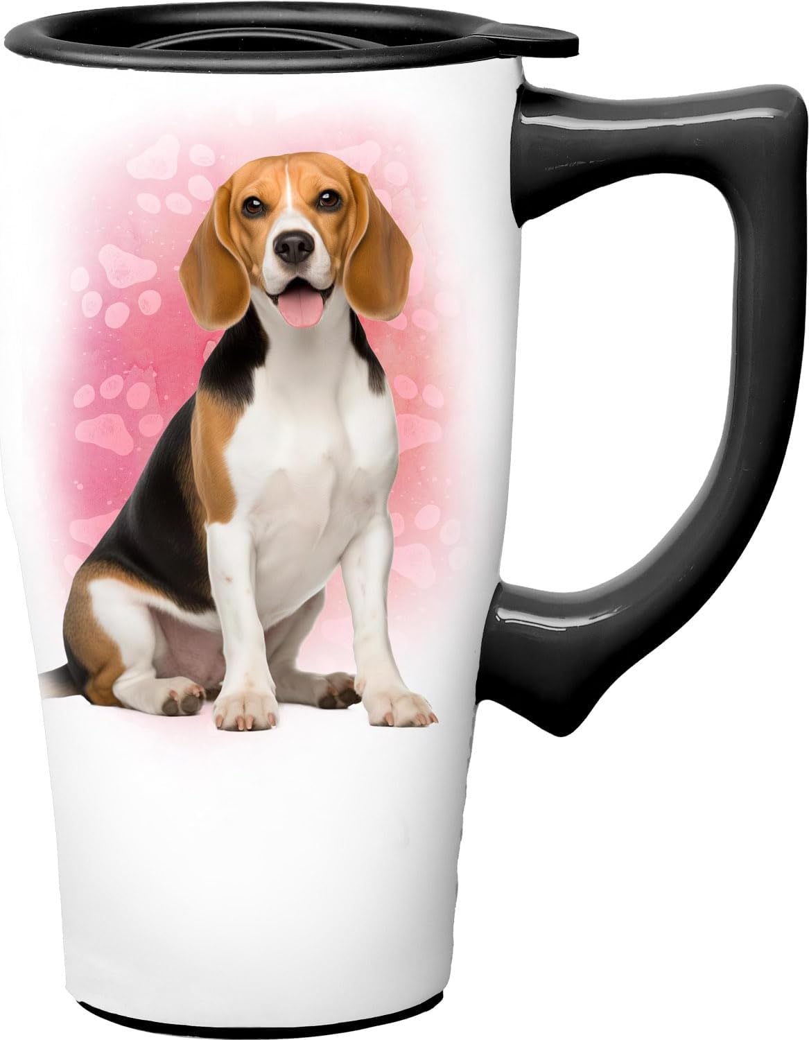 Yellow Lab Ceramic Travel Coffee Mug with Lid and Handle - Spill Proof Lid - Double Walled Mug for Hot and Cold Beverages - Microwave and Dishwasher Safe