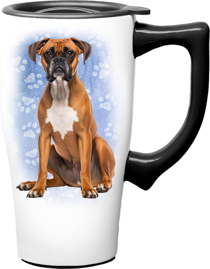 Yellow Lab Ceramic Travel Coffee Mug with Lid and Handle - Spill Proof Lid - Double Walled Mug for Hot and Cold Beverages - Microwave and Dishwasher Safe