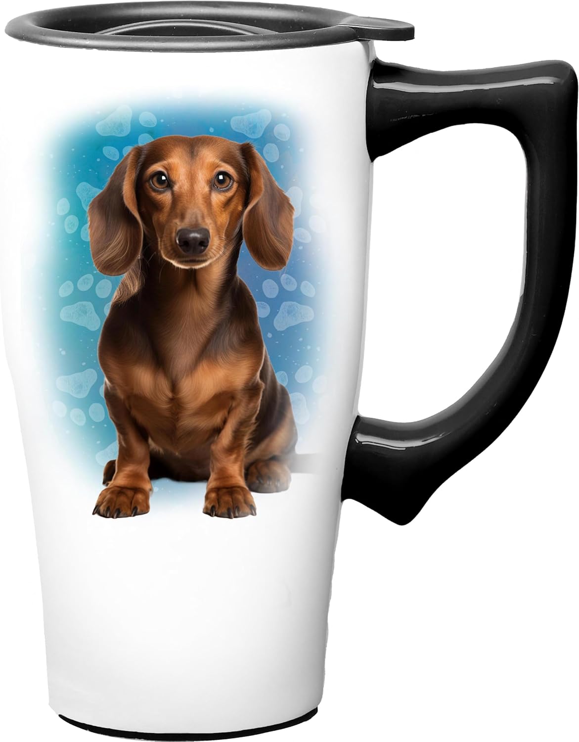 Yellow Lab Ceramic Travel Coffee Mug with Lid and Handle - Spill Proof Lid - Double Walled Mug for Hot and Cold Beverages - Microwave and Dishwasher Safe
