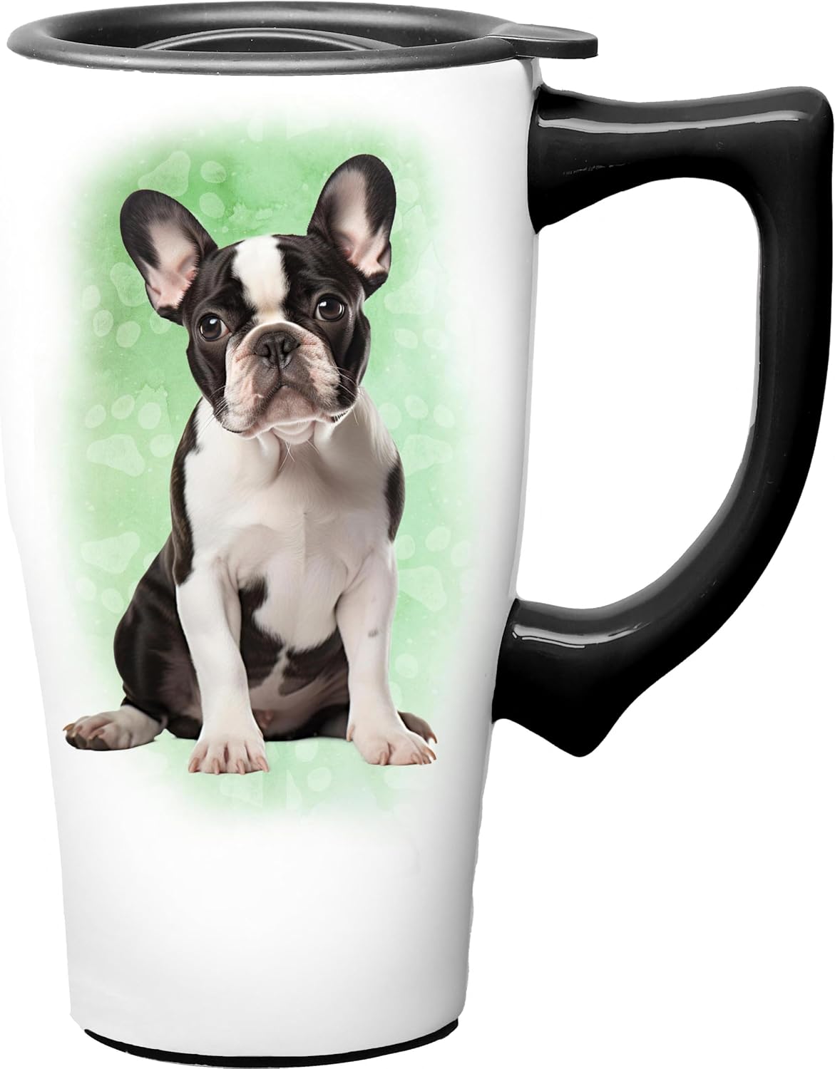 Yellow Lab Ceramic Travel Coffee Mug with Lid and Handle - Spill Proof Lid - Double Walled Mug for Hot and Cold Beverages - Microwave and Dishwasher Safe
