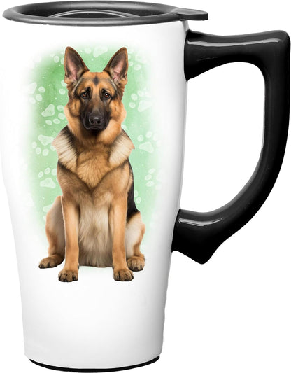 Yellow Lab Ceramic Travel Coffee Mug with Lid and Handle - Spill Proof Lid - Double Walled Mug for Hot and Cold Beverages - Microwave and Dishwasher Safe
