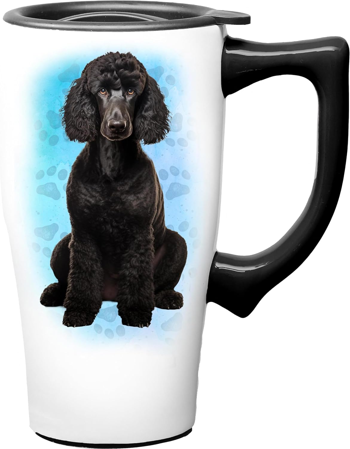 Yellow Lab Ceramic Travel Coffee Mug with Lid and Handle - Spill Proof Lid - Double Walled Mug for Hot and Cold Beverages - Microwave and Dishwasher Safe