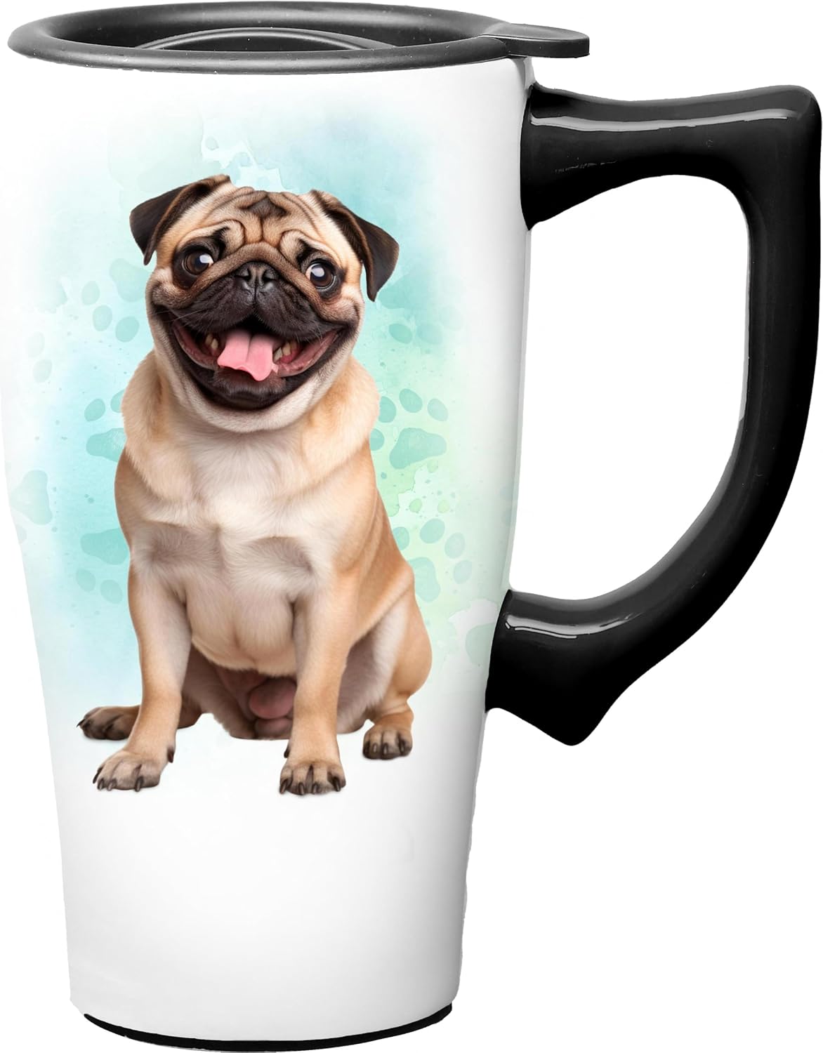 Yellow Lab Ceramic Travel Coffee Mug with Lid and Handle - Spill Proof Lid - Double Walled Mug for Hot and Cold Beverages - Microwave and Dishwasher Safe
