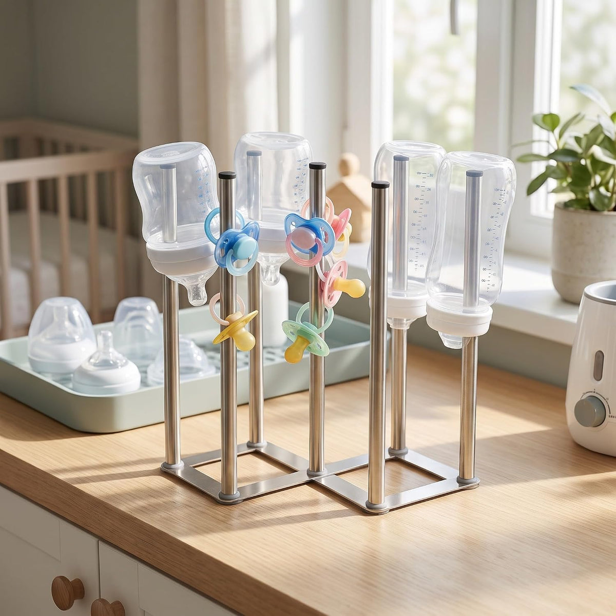 Foldable Baby Bottle Drying Rack, 10" Stainless Steel Build
