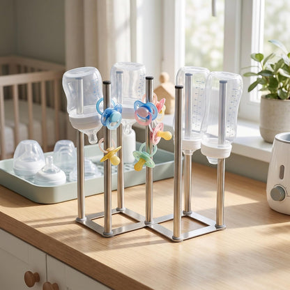 Foldable Baby Bottle Drying Rack, 10" Stainless Steel Build