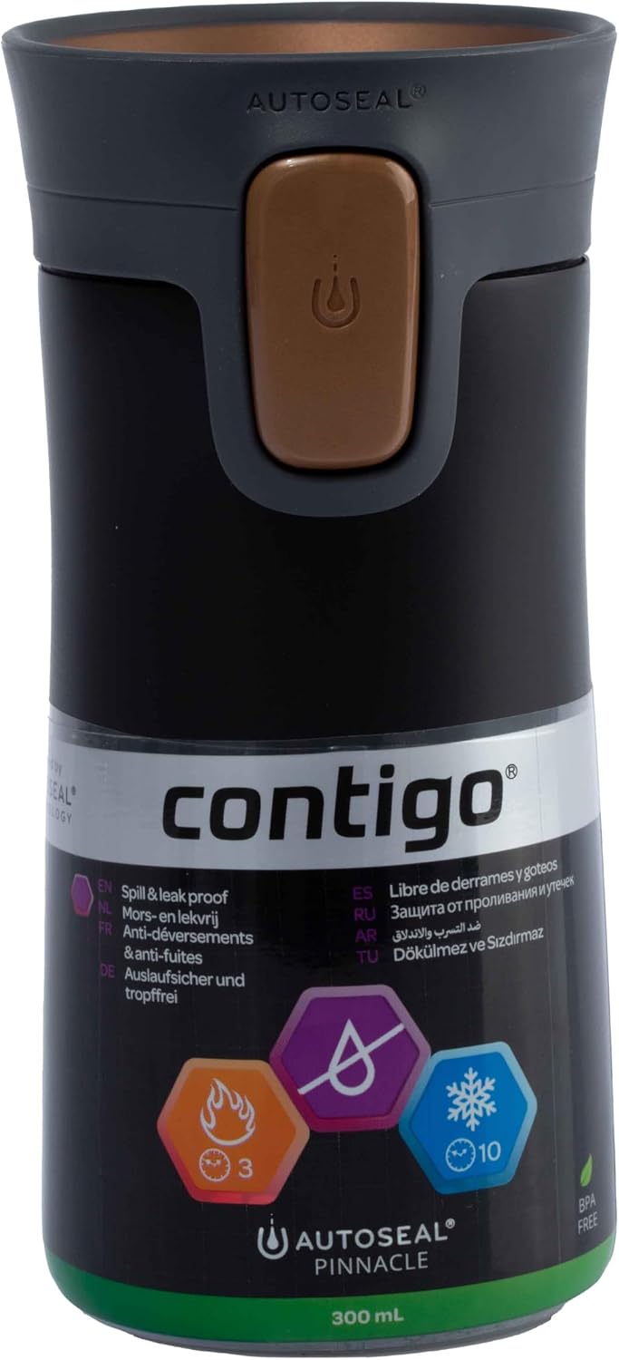 Pinnacle Autoseal Travel Mug, Stainless Steel Thermal Mug, Vacuum Flask, Leakproof Tumbler, Coffee Mug with BPA Free Easy-Clean Lid, 300 ml, Matte Black