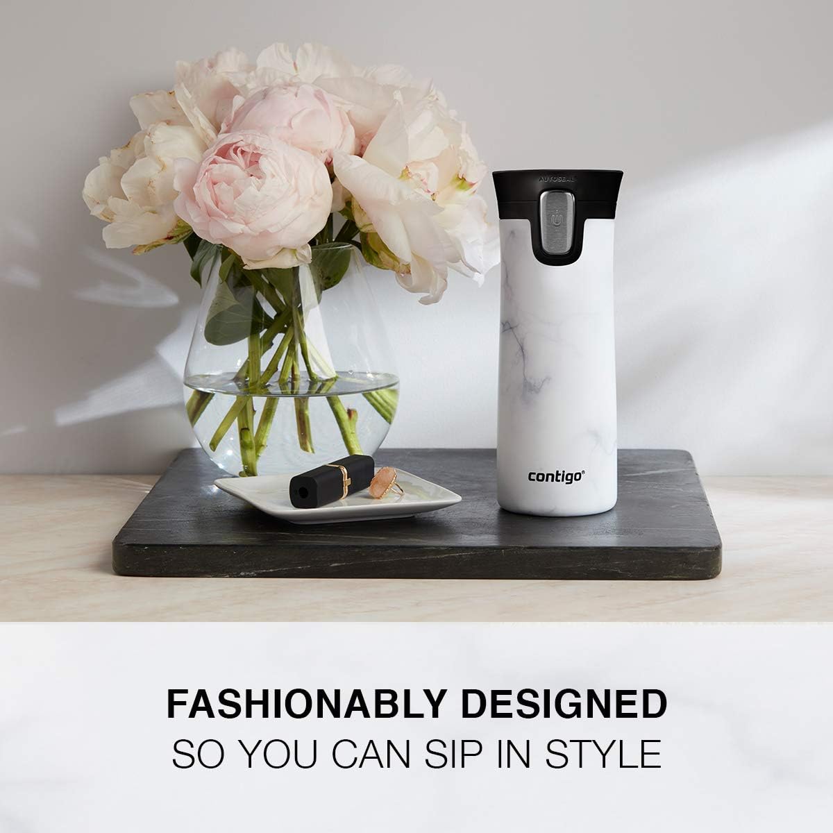 Pinnacle Autoseal Travel Mug, Stainless Steel Thermal Mug, Vacuum Flask, Leakproof Tumbler, Coffee Mug with BPA Free Easy-Clean Lid, 300 ml, Matte Black