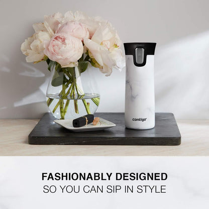 Pinnacle Autoseal Travel Mug, Stainless Steel Thermal Mug, Vacuum Flask, Leakproof Tumbler, Coffee Mug with BPA Free Easy-Clean Lid, 300 ml, Matte Black