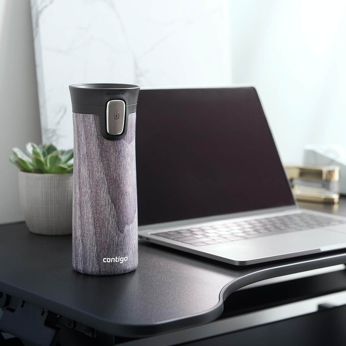 Pinnacle Autoseal Travel Mug, Stainless Steel Thermal Mug, Vacuum Flask, Leakproof Tumbler, Coffee Mug with BPA Free Easy-Clean Lid, 300 ml, Matte Black