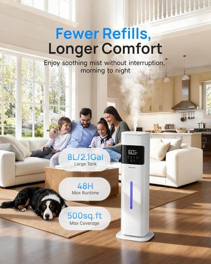 Warm & Cool Mist Humidifiers for Bedroom, 8L Humidifier Large Room