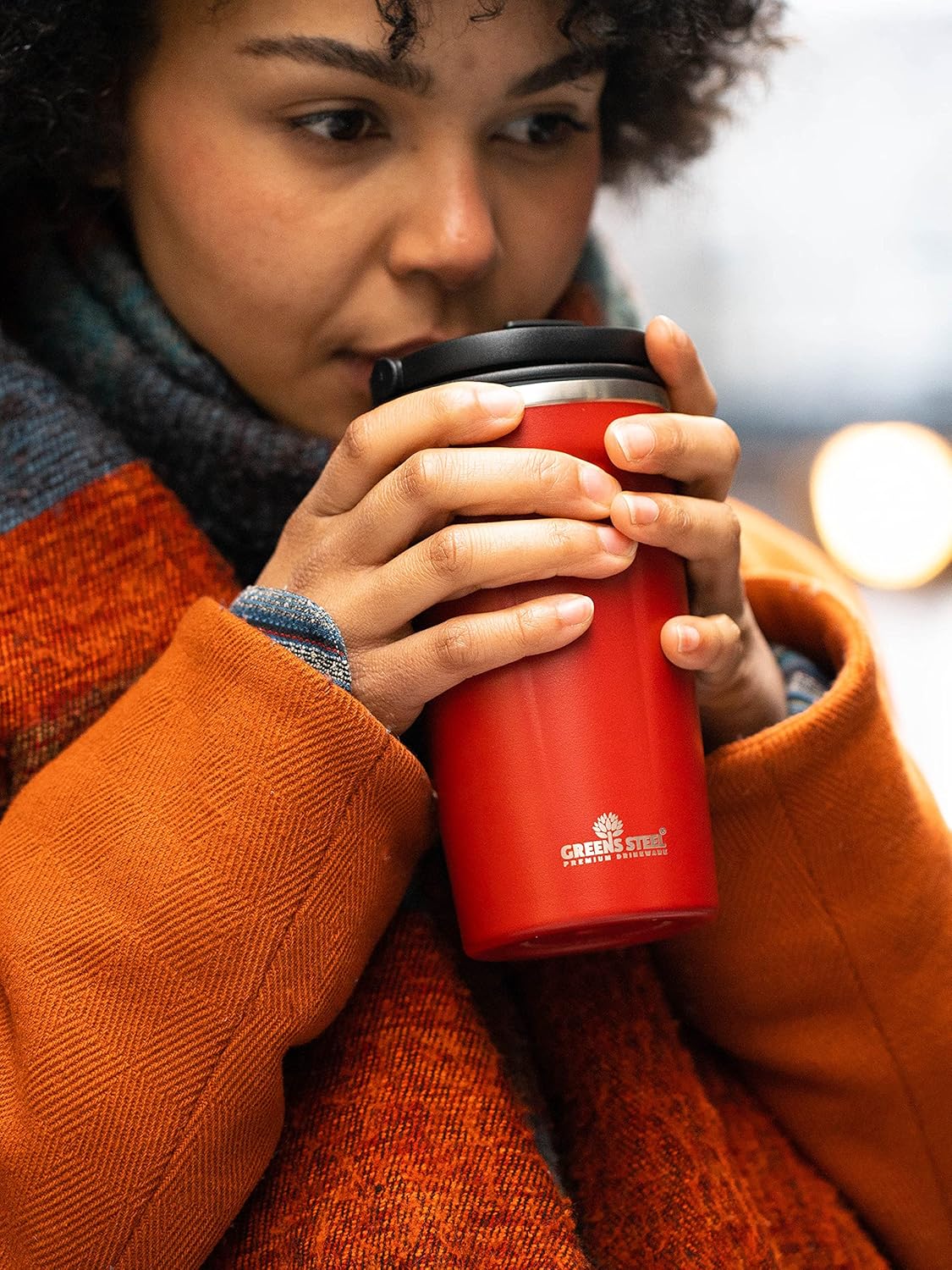 Reusable Coffee Cup with Lid and Handle - Stainless Steel Insulated Coffee Mug for Hot & Cold Drinks - Ideal Travel Mugs - 100% Leak-Proof Tumbler - 16 oz Black