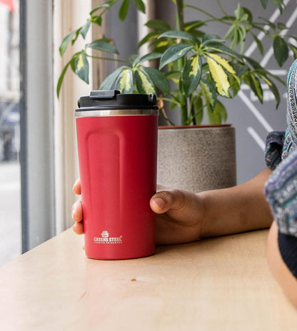 Reusable Coffee Cup with Lid and Handle - Stainless Steel Insulated Coffee Mug for Hot & Cold Drinks - Ideal Travel Mugs - 100% Leak-Proof Tumbler - 16 oz Black