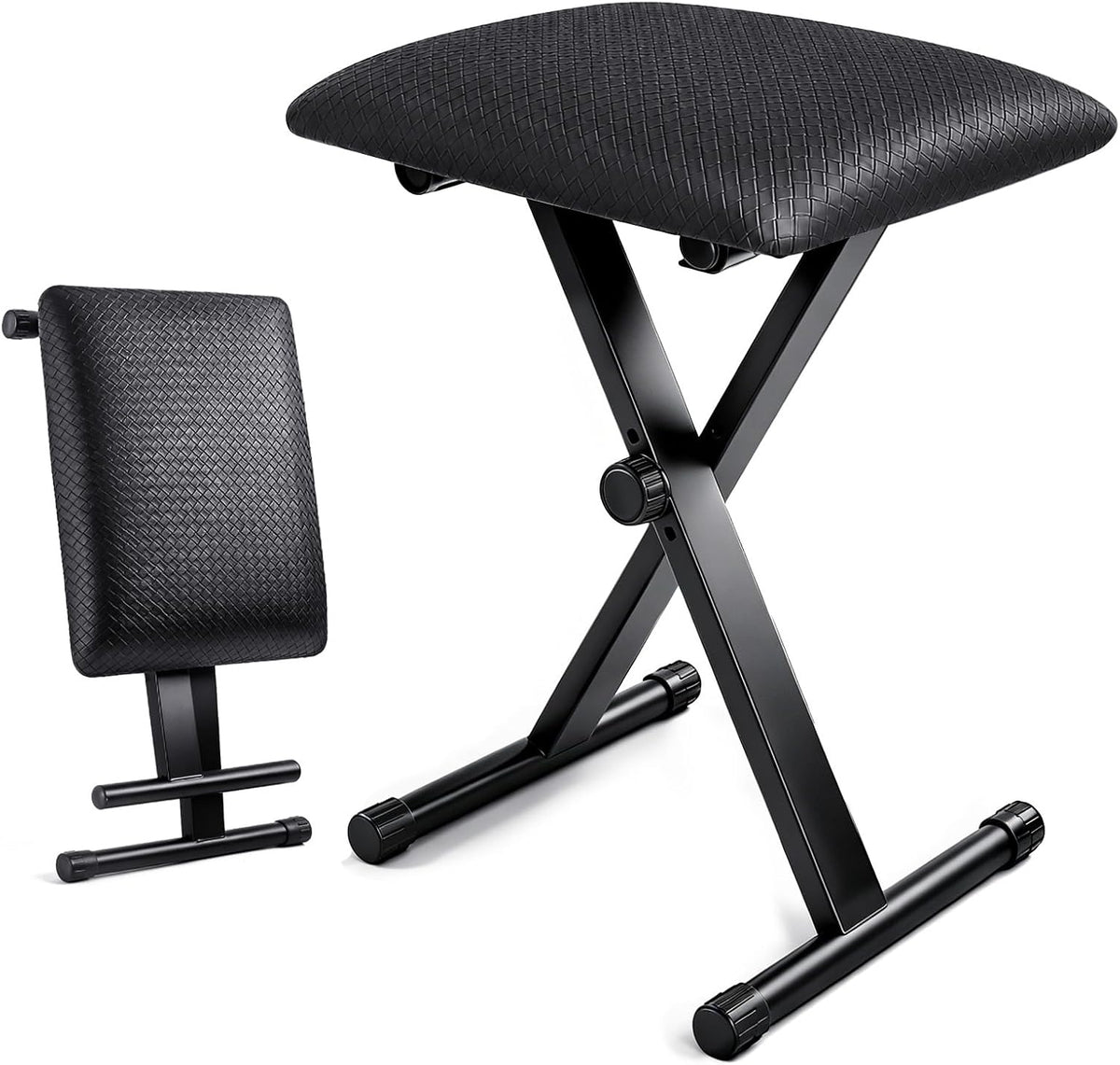 Keyboard Bench, Waterproof Synthetic Leather Adjustable Piano Bench, 16-20in X-Style Piano Stool with 2.4 inch Thicken Soft Cushion, Padded Stool for Keyboards Piano Guitar, 9.1"x12.2"x20" Black