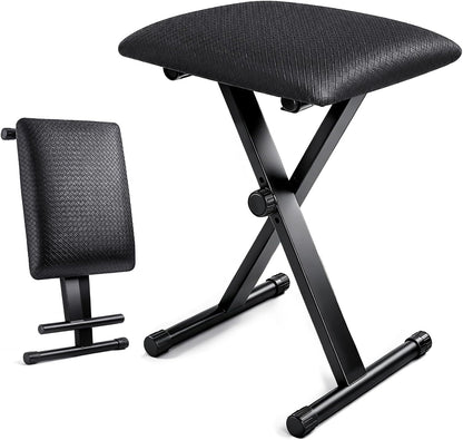 Keyboard Bench, Waterproof Synthetic Leather Adjustable Piano Bench, 16-20in X-Style Piano Stool with 2.4 inch Thicken Soft Cushion, Padded Stool for Keyboards Piano Guitar, 9.1"x12.2"x20" Black