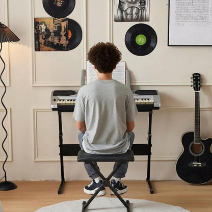 Keyboard Bench, Waterproof Synthetic Leather Adjustable Piano Bench, 16-20in X-Style Piano Stool with 2.4 inch Thicken Soft Cushion, Padded Stool for Keyboards Piano Guitar, 9.1"x12.2"x20" Black
