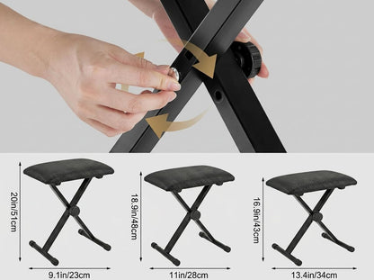 Keyboard Bench, Waterproof Synthetic Leather Adjustable Piano Bench, 16-20in X-Style Piano Stool with 2.4 inch Thicken Soft Cushion, Padded Stool for Keyboards Piano Guitar, 9.1"x12.2"x20" Black