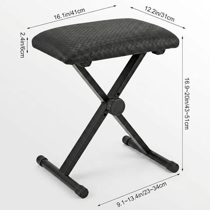 Keyboard Bench, Waterproof Synthetic Leather Adjustable Piano Bench, 16-20in X-Style Piano Stool with 2.4 inch Thicken Soft Cushion, Padded Stool for Keyboards Piano Guitar, 9.1"x12.2"x20" Black