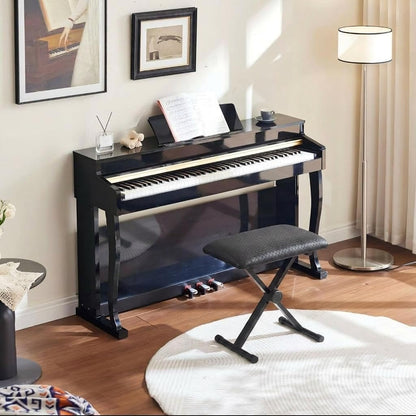 Keyboard Bench, Waterproof Synthetic Leather Adjustable Piano Bench, 16-20in X-Style Piano Stool with 2.4 inch Thicken Soft Cushion, Padded Stool for Keyboards Piano Guitar, 9.1"x12.2"x20" Black