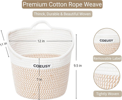 Coeusy 2 Pack Hanging Basket, Boho Wall Basket Hanging for Bathroom,Nursery,Door, Cotton Rope Hanging Wall Basket for Plants,Flowers,Clothes