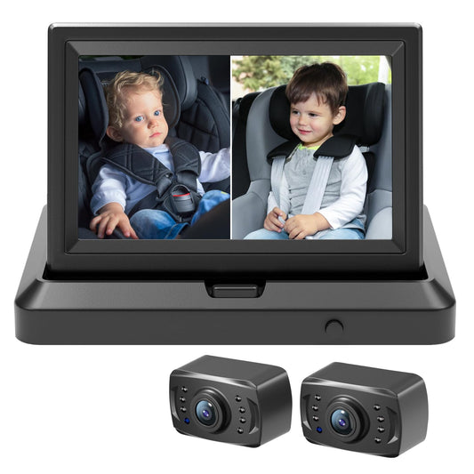 Dual Car Camera Baby Monitor, 1080P Baby Car Camera with 2 IR Night Vision, Easily Install with Crystal Clear Wide View for Rear Facing Seat