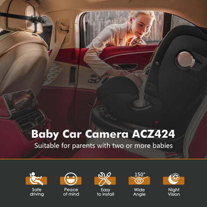 Dual Car Camera Baby Monitor, 1080P Baby Car Camera with 2 IR Night Vision, Easily Install with Crystal Clear Wide View for Rear Facing Seat
