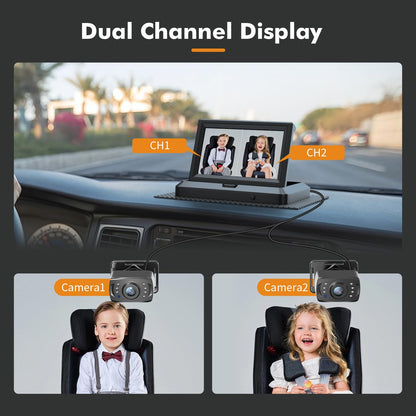 Dual Car Camera Baby Monitor, 1080P Baby Car Camera with 2 IR Night Vision, Easily Install with Crystal Clear Wide View for Rear Facing Seat