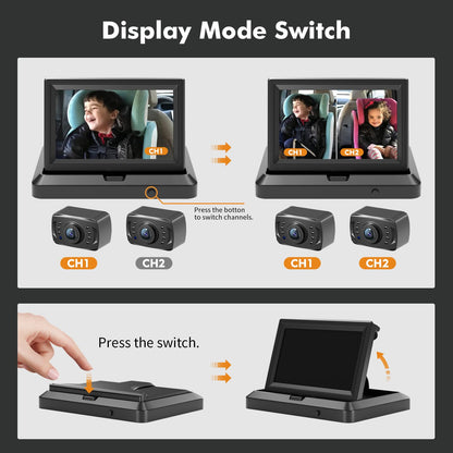 Dual Car Camera Baby Monitor, 1080P Baby Car Camera with 2 IR Night Vision, Easily Install with Crystal Clear Wide View for Rear Facing Seat