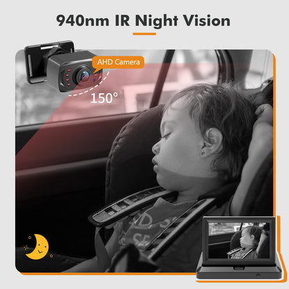Dual Car Camera Baby Monitor, 1080P Baby Car Camera with 2 IR Night Vision, Easily Install with Crystal Clear Wide View for Rear Facing Seat